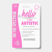 I Have Autism ID Personalized Autistic Name Badge Ausweis (Vorderseite)