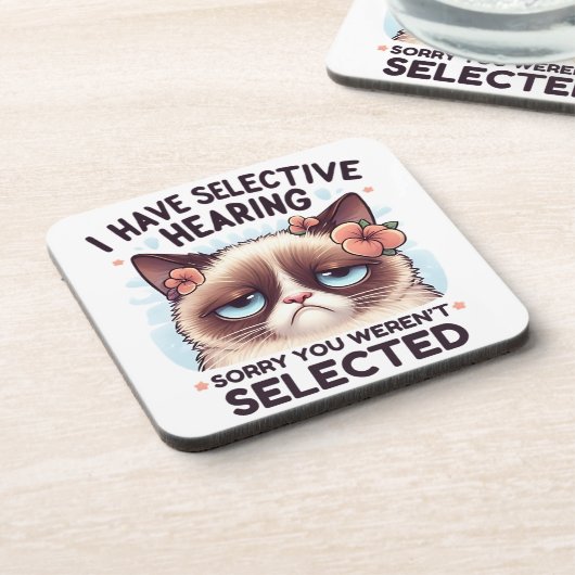 I Have Selective Hearing Funny Cat Lover Gift Getränkeuntersetzer (Linke Seite)
