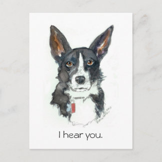 “I HEAR YOU!" Big Ears Dog painting postcard Postkarte