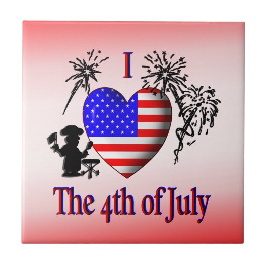 I Heart 4. Juli Niedliche US-Flag Keramik Tile Fliese (Vorderseite)