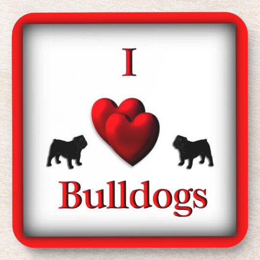 I Heart Bulldogs Square Drink Untersetzer (Vorderseite)