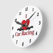 I Heart Car Racing Black Numbers Runde Wanduhr (Winkel)