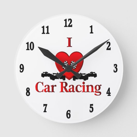 I Heart Car Racing Black Numbers Runde Wanduhr (Vorderseite)