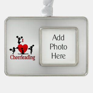 I Heart CheerLeading with Personal Photograph Rahmen-Ornament Silber