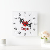 I Heart Dragons Black Roman Numerals Quadratische Wanduhr (Zuhause)