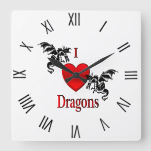 I Heart Dragons Black Roman Numerals Quadratische Wanduhr