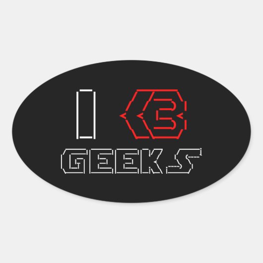 I Heart Geeks ASCII ART Ovaler Aufkleber (Vorderseite)