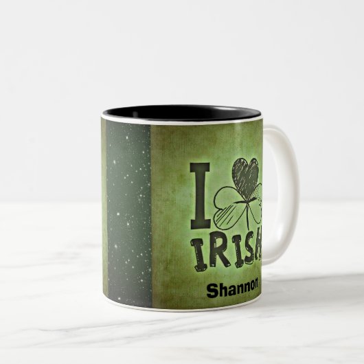 I Heart Irish Kleeblatt Name Monogram Initials Zweifarbige Tasse (VorderseiteRechts)