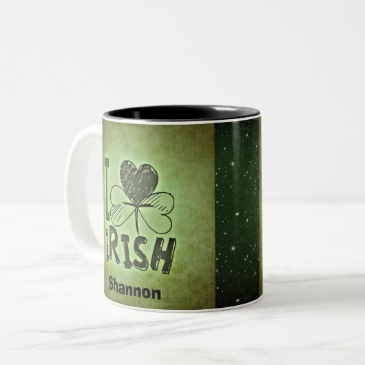 I Heart Irish Kleeblatt Name Monogram Initials Zweifarbige Tasse (Vorderseite Links)