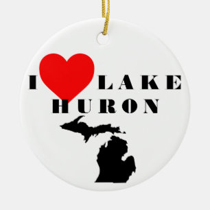 I heart Lake Huron Michigan Keramik Ornament