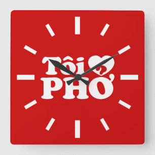 I Heart (Liebe Pho (Tôi PHỞ) vietnamesische Sprach Quadratische Wanduhr