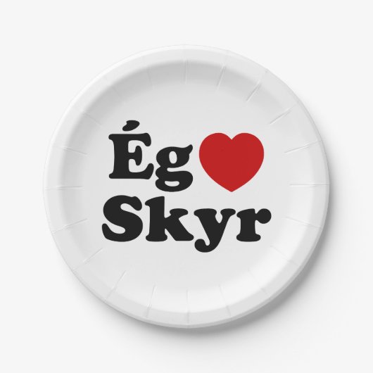 I Heart (Liebe) Skyr [Ég Elska Skyr] Isländisch Pappteller (Vorderseite)