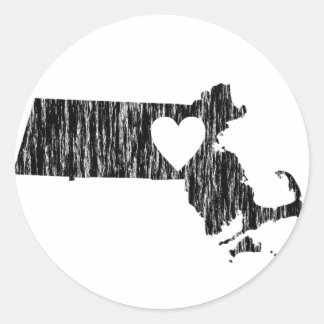I Heart Massachusetts Grunge Kontur Staat Liebe Runder Aufkleber