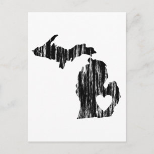 I Heart Michigan Grunge Worn Kontur Staat Liebe Postkarte