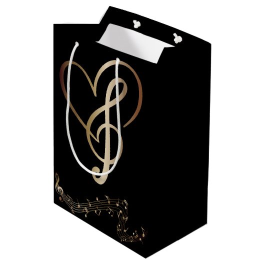 I Heart Music Gift Bag - Herz-Musiknoten Mittlere Geschenktüte (Rückseite Schrägansicht)