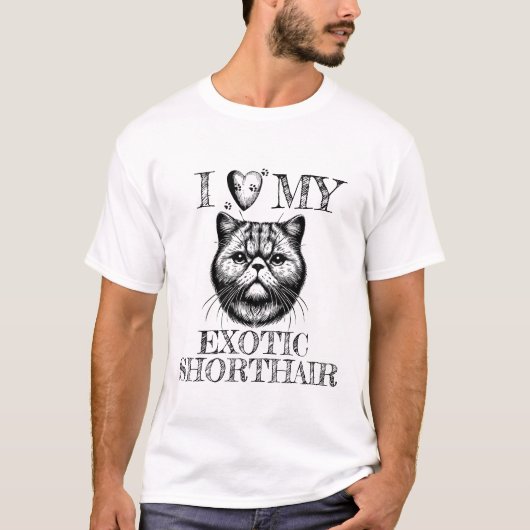 I Heart My Exotic Shorthair, Cat Pawprints Black T-Shirt (Vorderseite)