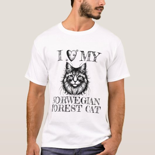 I Heart My Norwegian Forest Cat Pawprints Black T-Shirt (Vorderseite)