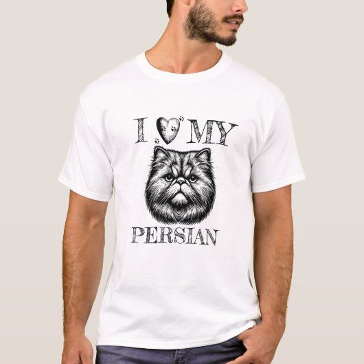 I Heart My Persian, Cat and Pawprints Black T-Shirt (Vorderseite)
