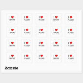 I heart name (customisable) quadratischer aufkleber (Blatt)