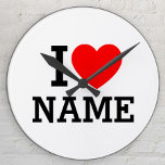 I Heart Name Runde Wanduhr<br><div class="desc">Write your desired Name or Text on the name Section.</div>