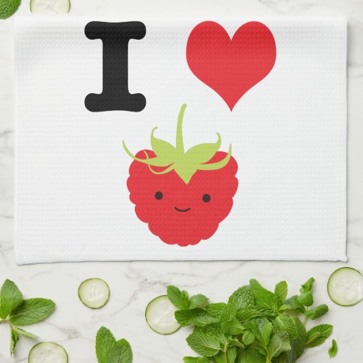 I Heart Raspberry Küchentuch (Gefaltet)