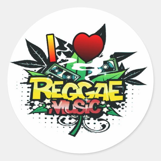 I Heart Reggae Music Runder Aufkleber (Vorderseite)
