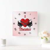 I Heart Theater Pink Quadratische Wanduhr (Zuhause)