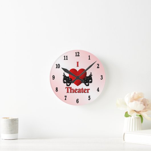 I Heart Theater Pink Runde Wanduhr (Zuhause)