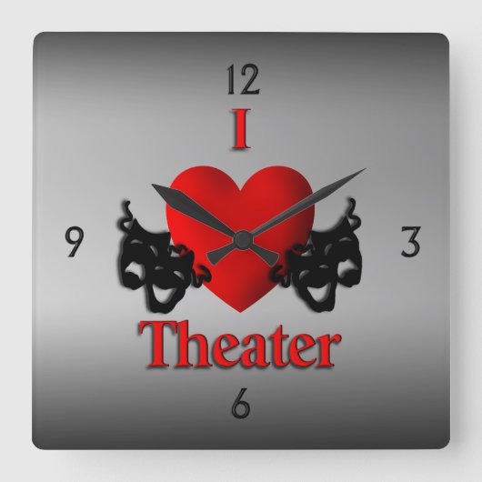 I Heart Theater Wall Clock Quadratische Wanduhr (Vorderseite)