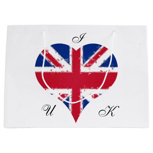 I Heart UK England Britische Flagge Große Geschenktüte (Vorderseite)