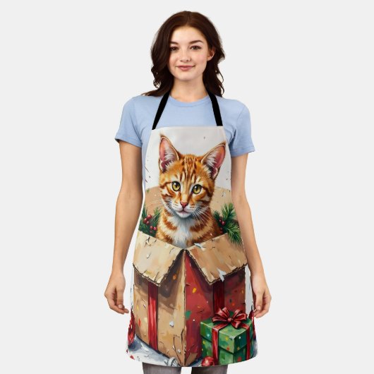 I Help Unpack! Funny Cat in Christmas Shipping Box Schürze (Getragen)