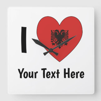 I (Herz-Albanische Flagge geformt) Ihr Text Quadratische Wanduhr