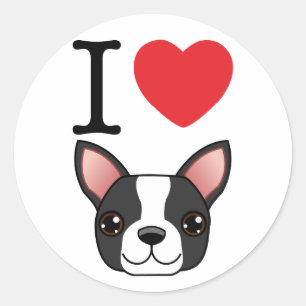 I Herz-Boston-Terrier Runder Aufkleber