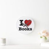 I Herz-Bücher! I Liebe-Bücher! (Beschattetes Herz) Runde Wanduhr (Zuhause)