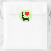 I Herz Dackel Runder Aufkleber (Tasche)