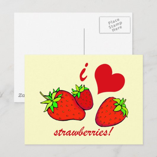 I Herz Erdbeeren Postkarte (Vorne/Hinten)