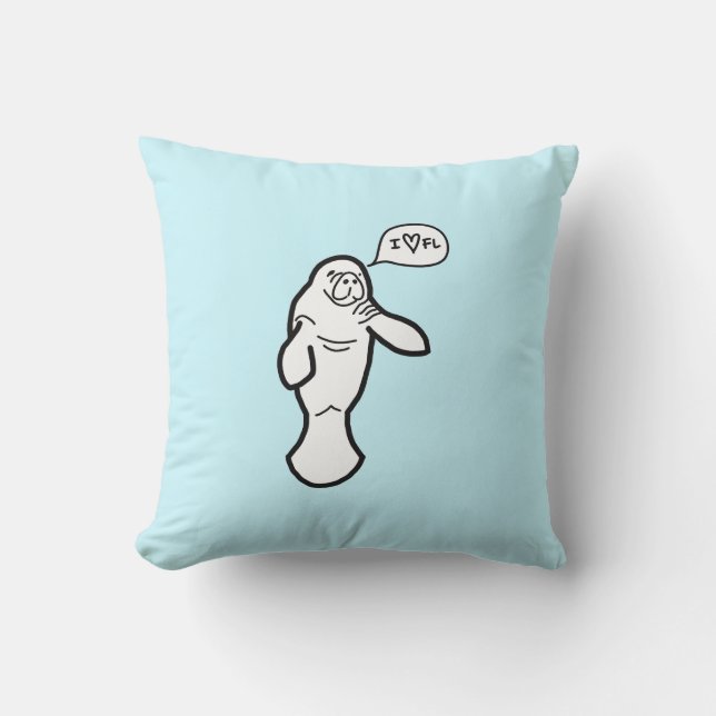 I Herz Florida Manatee Pillow - Sea Blue Kissen (Vorderseite)