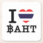 I Herz (Liebe) Baht Rechteckiger Pappuntersetzer (Vorderseite)