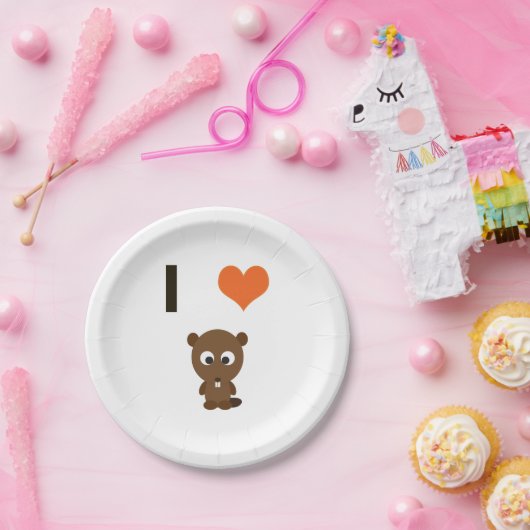 I Herz (Liebe) Biber Pappteller (Party)