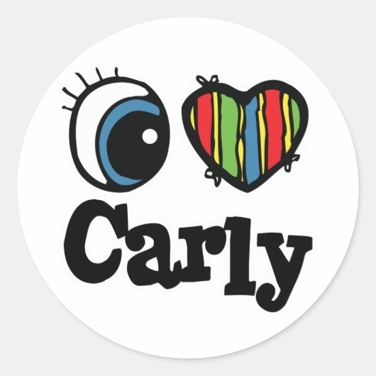 I Herz (Liebe) Carly Runder Aufkleber (Vorderseite)