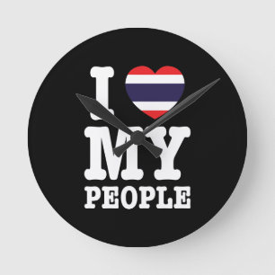 I Herz (Liebe) meine thailändischen Leute Runde Wanduhr