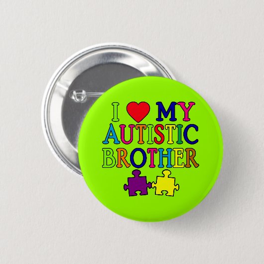 I Herz mein autistischer Bruder Button (Vorne & Hinten)