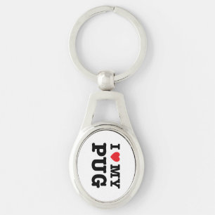 I Herz mein Mops-MetallSchlüsselanhänger Schlüsselanhänger