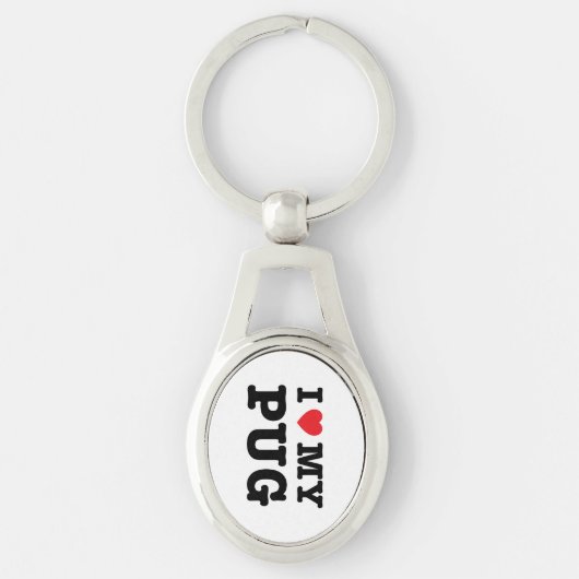 I Herz mein Mops-MetallSchlüsselanhänger Schlüsselanhänger (Vorderseite)