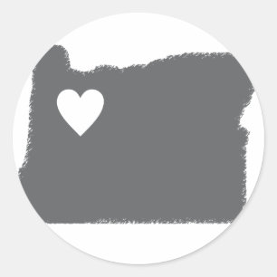I Herz-Oregongrunge-Blick-Kontur-Staats-Liebe Runder Aufkleber