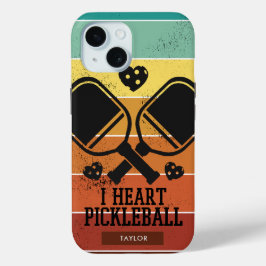 I Herz Pickleball Retro Streifen Monogramm Name Case-Mate iPhone Hülle