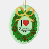 I Herz Puggles Weihnachtsgeschenk-Idee Keramikornament (Rechts)
