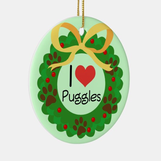 I Herz Puggles Weihnachtsgeschenk-Idee Keramikornament (Rechts)