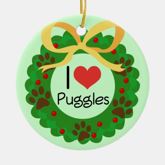 I Herz Puggles Weihnachtsgeschenk-Idee Keramikornament (Vorne)