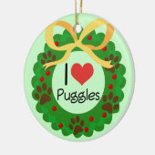 I Herz Puggles Weihnachtsgeschenk-Idee Keramikornament (Links)